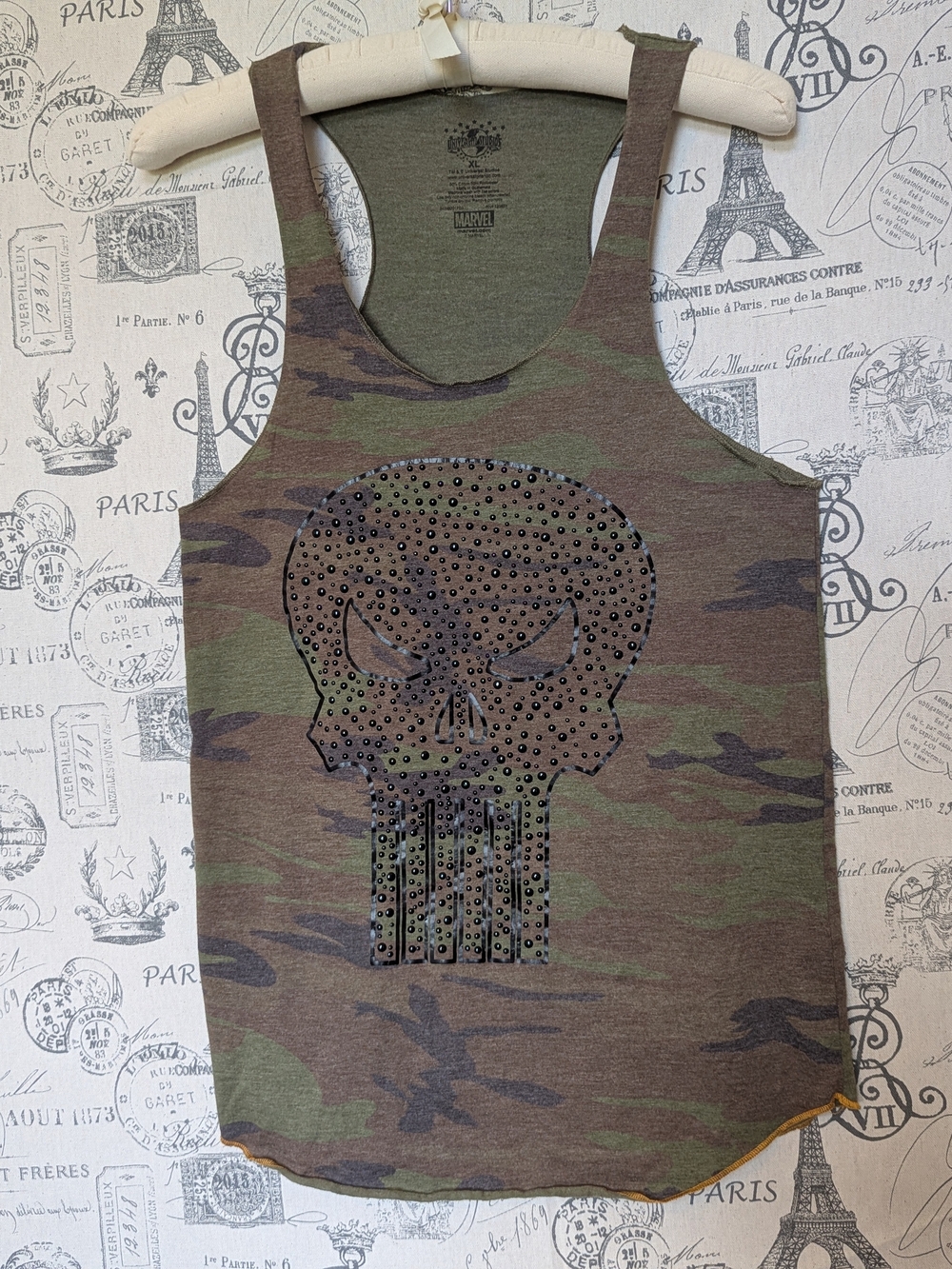 Marvel Punisher Women's Camo Skull Studded Tank Top - Size XL (Runs Small)